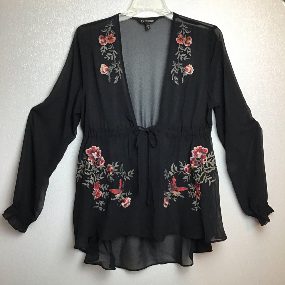 EUC Express Black Shear Flounce Blouse Siz…